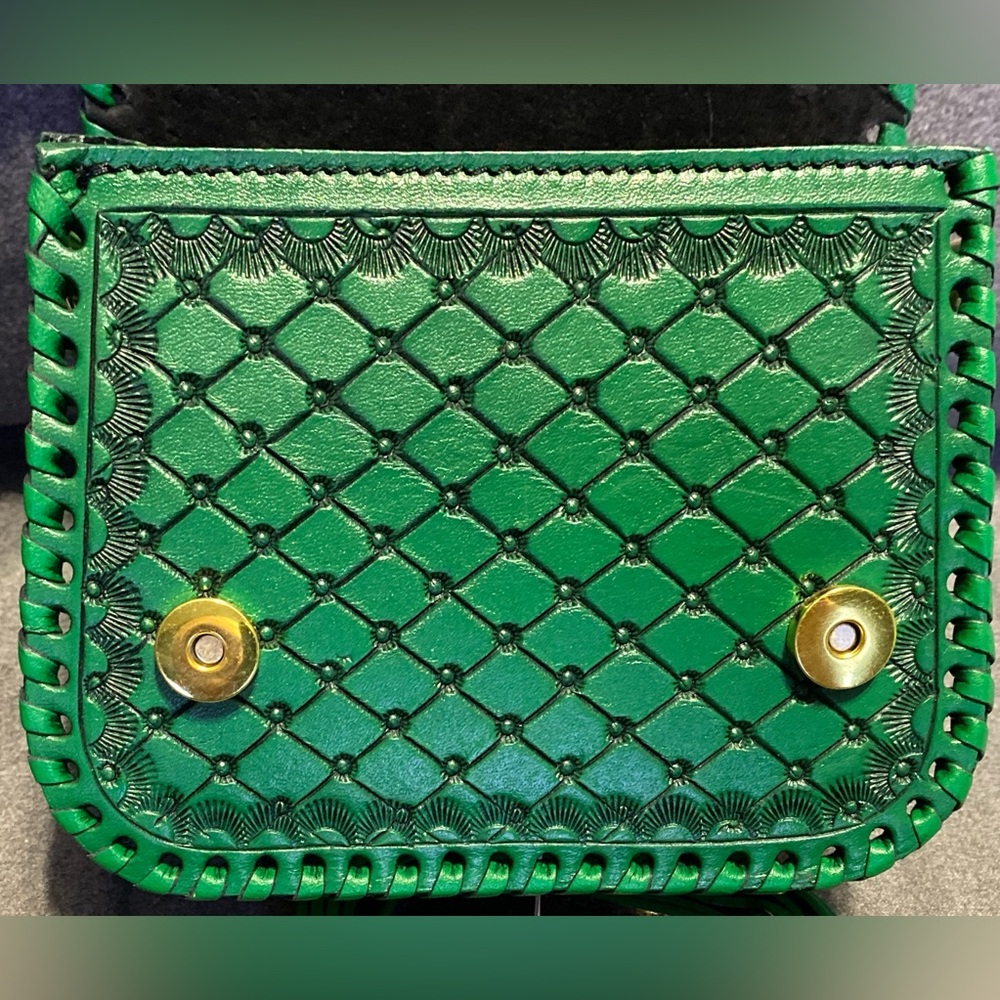 handmade genuine leather Luxury Shoulder Straps Tooled Handbag Green Purse - Picture 9 of 13